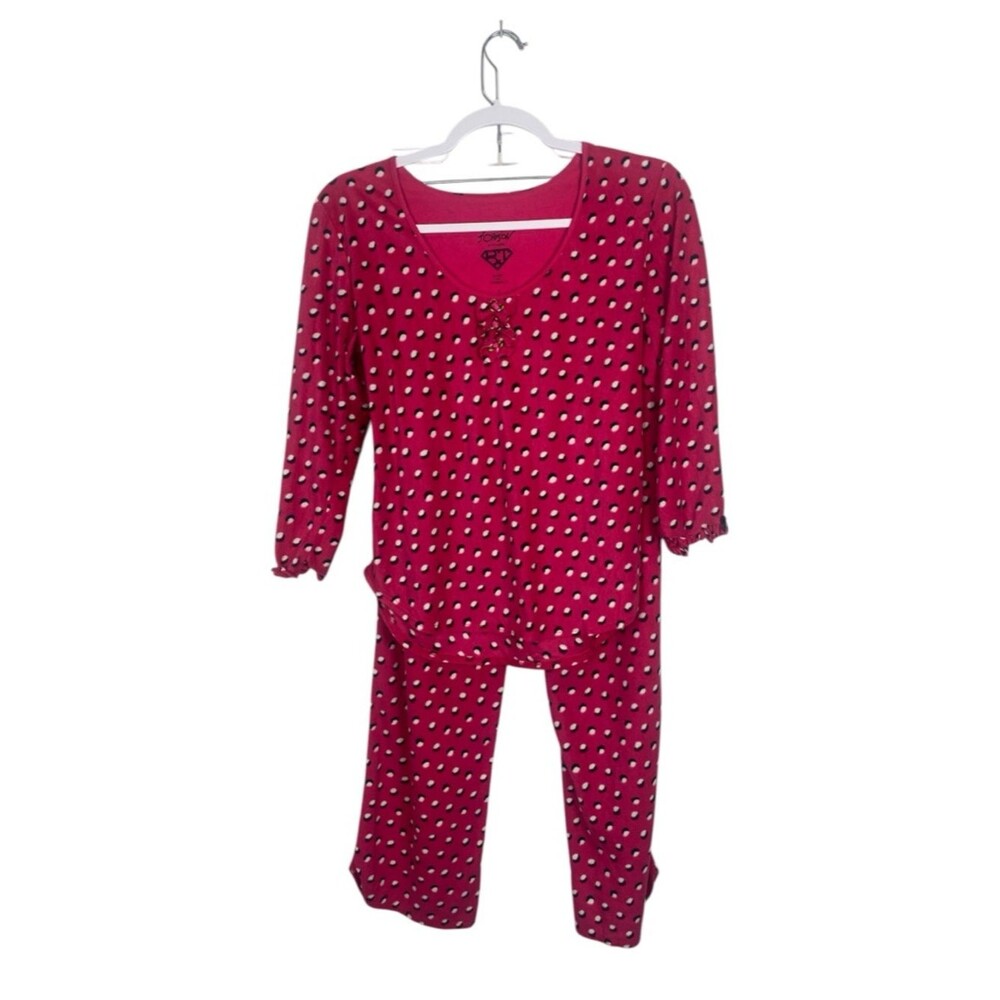Betsey Johnson Pajama Set Pink Polka Dot Bow Detail Sleepwear Lounge Set Size S